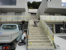 Product training at Synfola® GmbH Concrete cosmetic at stairsteps and exposed concrete facades