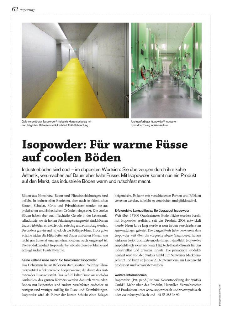 Pressebericht Isopowder Fachzeitschrift  die baustellen, Fachzeitschrift intelligent bauen